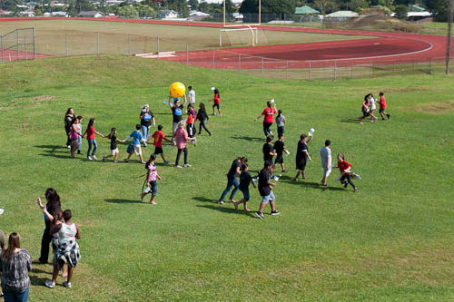 Photo of students learning about solar system, relative locations of the sun, planets, moons, asteroids and coments.