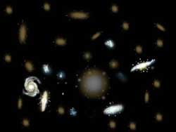 Illustration of different galaxies, ones brigther than others.