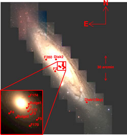M31 galaxy with NIRI/Altair & HST/NICMOS field locations.