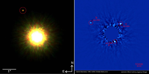 Gemini adaptive optics image of 1RXS J160929.1-210524 and AO image of the HR 8799 planetary system made using Gemini/Altair/NIRI