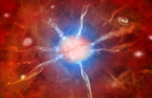 Impresión artística de la galaxia en el centro de Cúmulo Fénix.