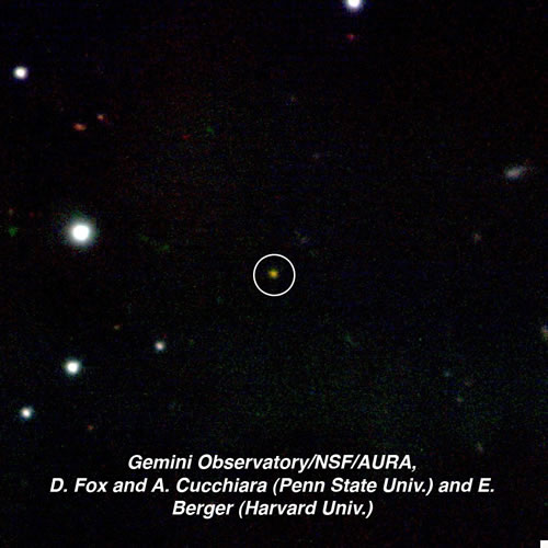 Picture showing the fading infrared afterglow of GRB 090423