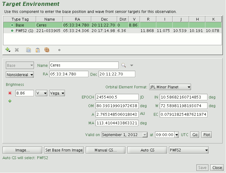 non-sidereal target information