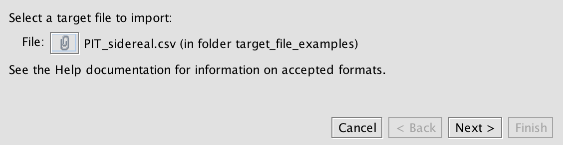 Selecting a target file for import.